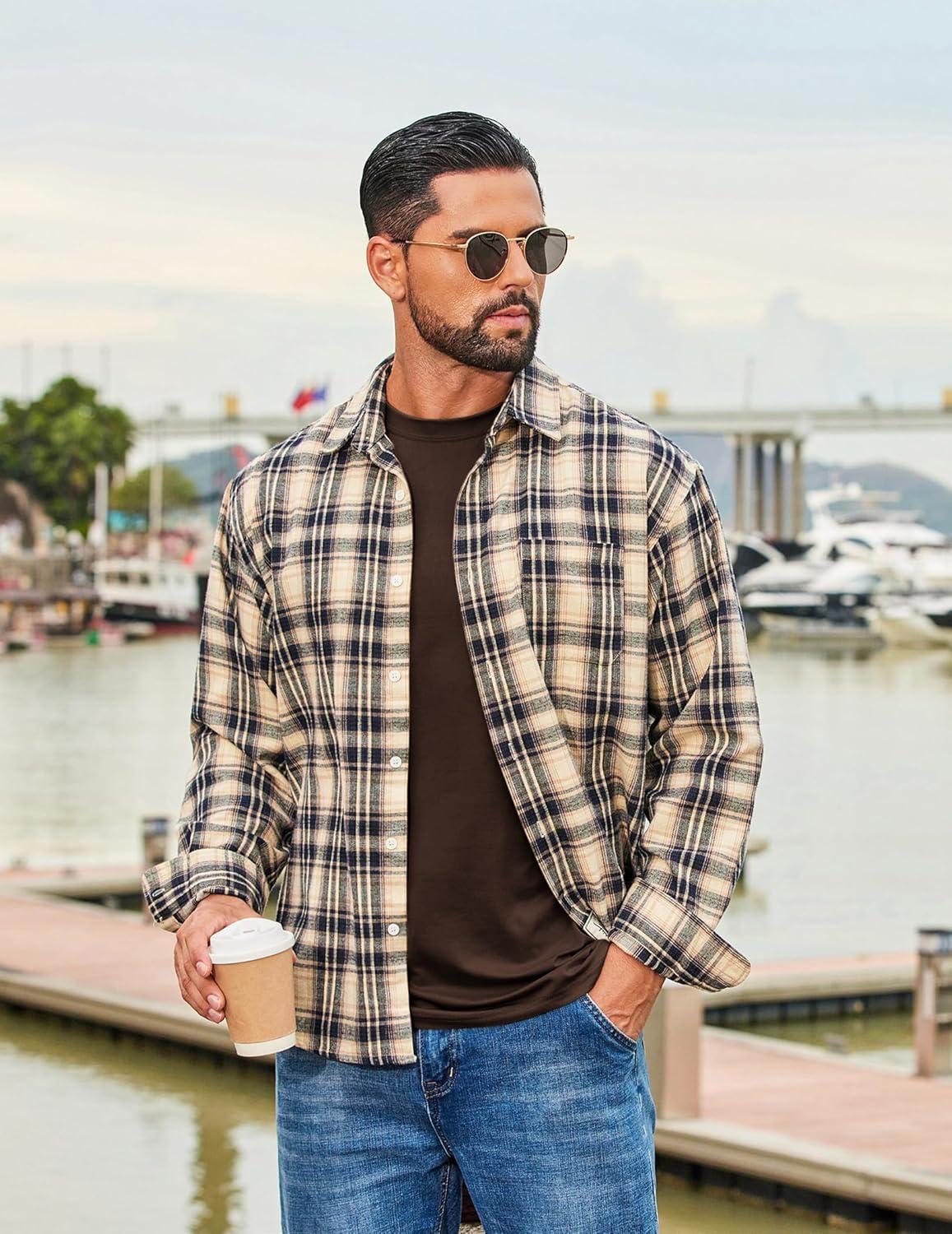 imageCOOFANDY Mens Long Sleeve Tee Shirts Stretch Crew Neck Thermal Shirts Casual T Shirts for MenBrown