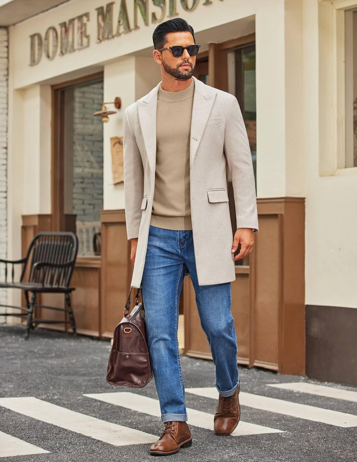 imageCOOFANDY Mens Mock Turtleneck Ribbed Knit Pullover Sweater Casual Lightweight Slim fit Dress SweaterBeige