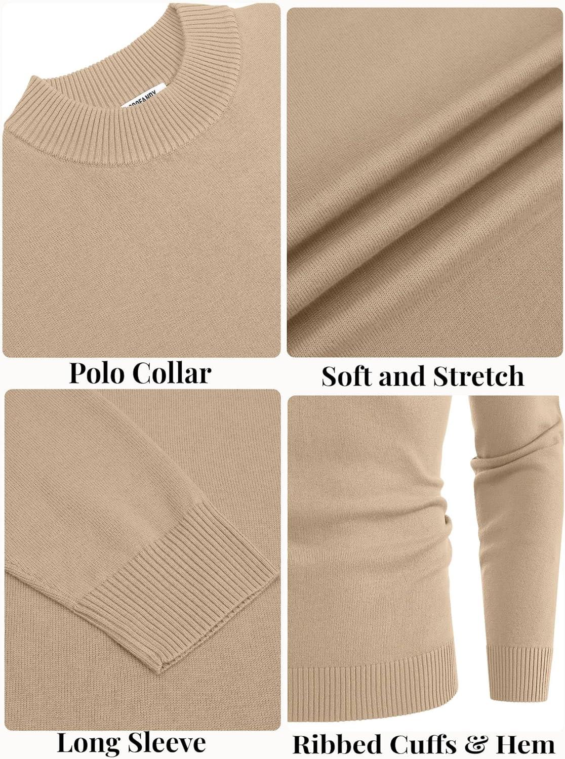 imageCOOFANDY Mens Mock Turtleneck Ribbed Knit Pullover Sweater Casual Lightweight Slim fit Dress SweaterBeige