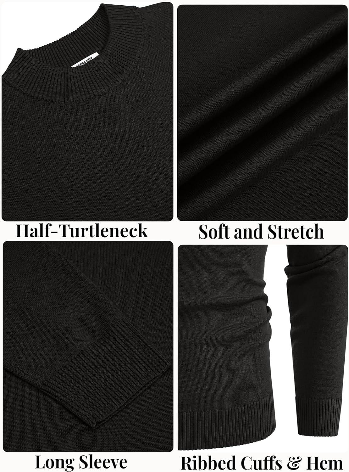 imageCOOFANDY Mens Mock Turtleneck Ribbed Knit Pullover Sweater Casual Lightweight Slim fit Dress SweaterBlack