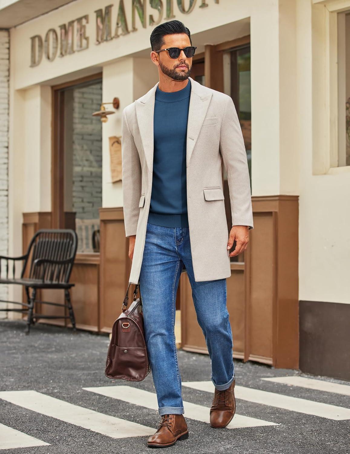 imageCOOFANDY Mens Mock Turtleneck Ribbed Knit Pullover Sweater Casual Lightweight Slim fit Dress SweaterBlue