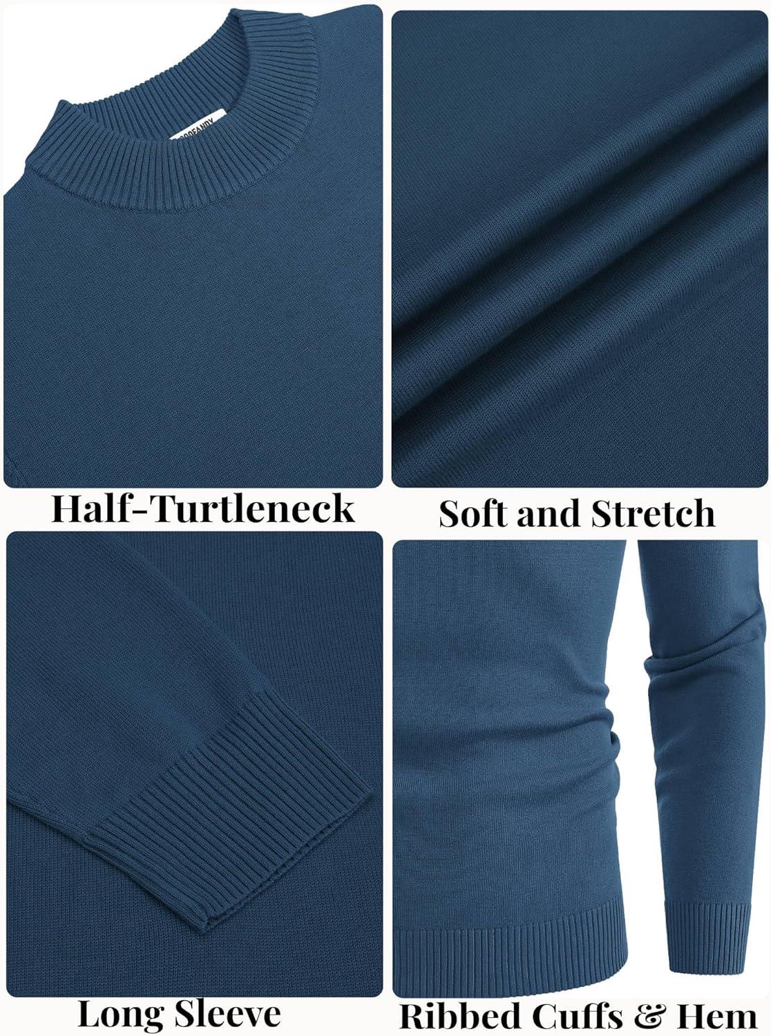 imageCOOFANDY Mens Mock Turtleneck Ribbed Knit Pullover Sweater Casual Lightweight Slim fit Dress SweaterBlue