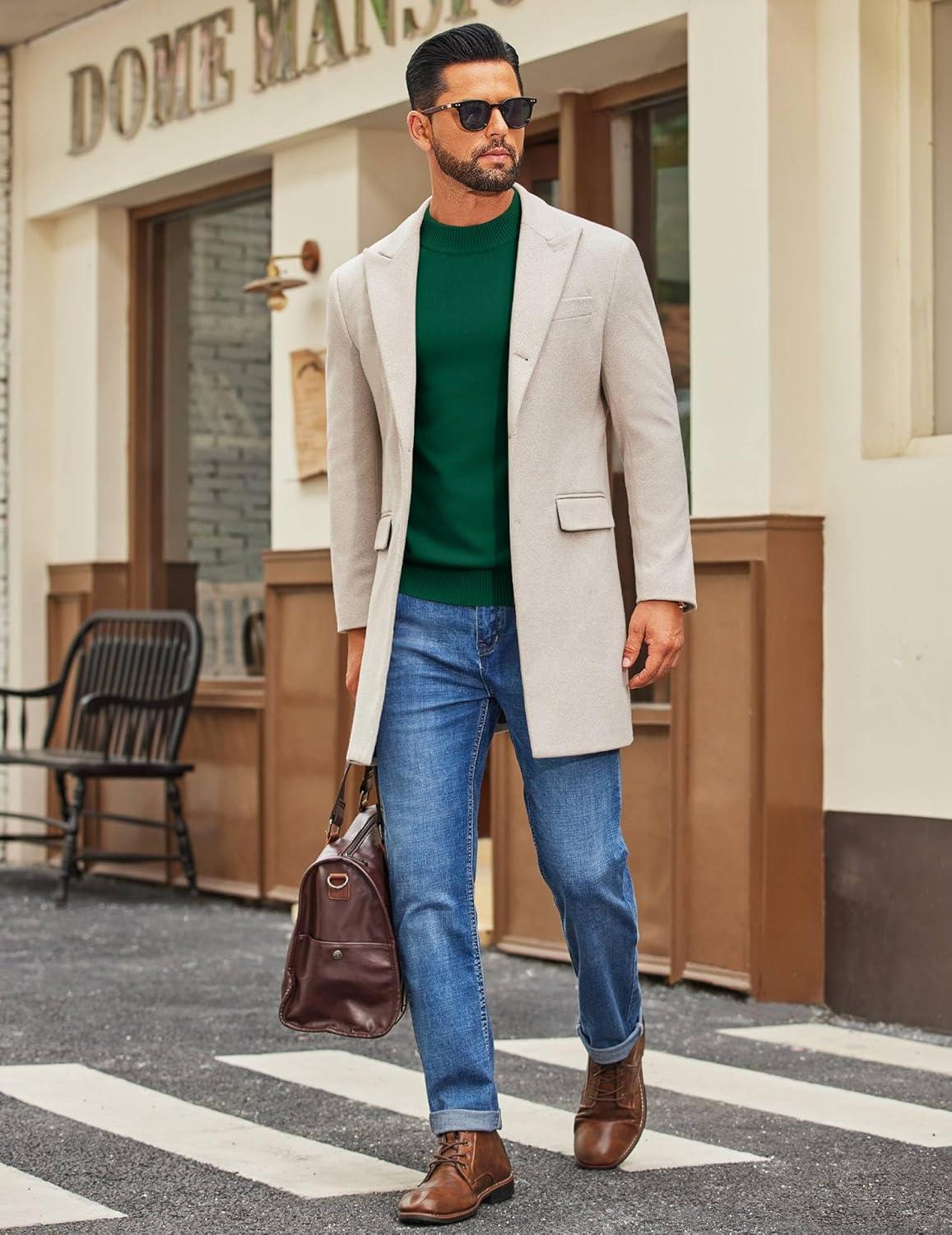 imageCOOFANDY Mens Mock Turtleneck Ribbed Knit Pullover Sweater Casual Lightweight Slim fit Dress SweaterDark Green