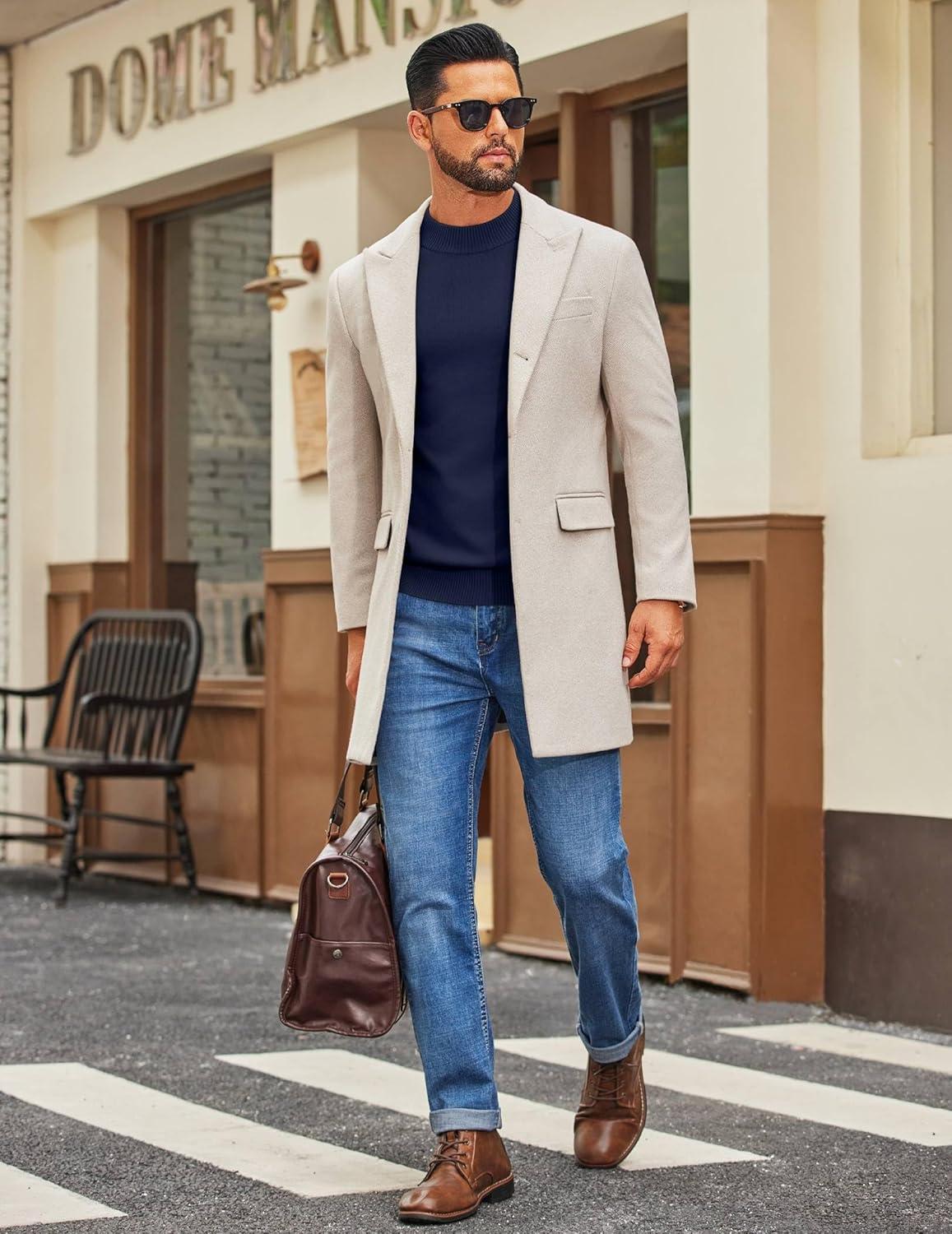 imageCOOFANDY Mens Mock Turtleneck Ribbed Knit Pullover Sweater Casual Lightweight Slim fit Dress SweaterDark Navy Blue