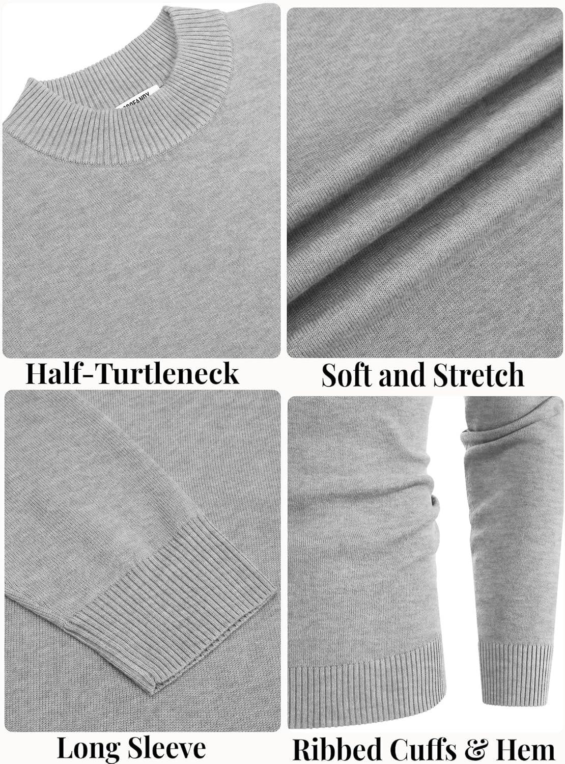 imageCOOFANDY Mens Mock Turtleneck Ribbed Knit Pullover Sweater Casual Lightweight Slim fit Dress SweaterLight Grey