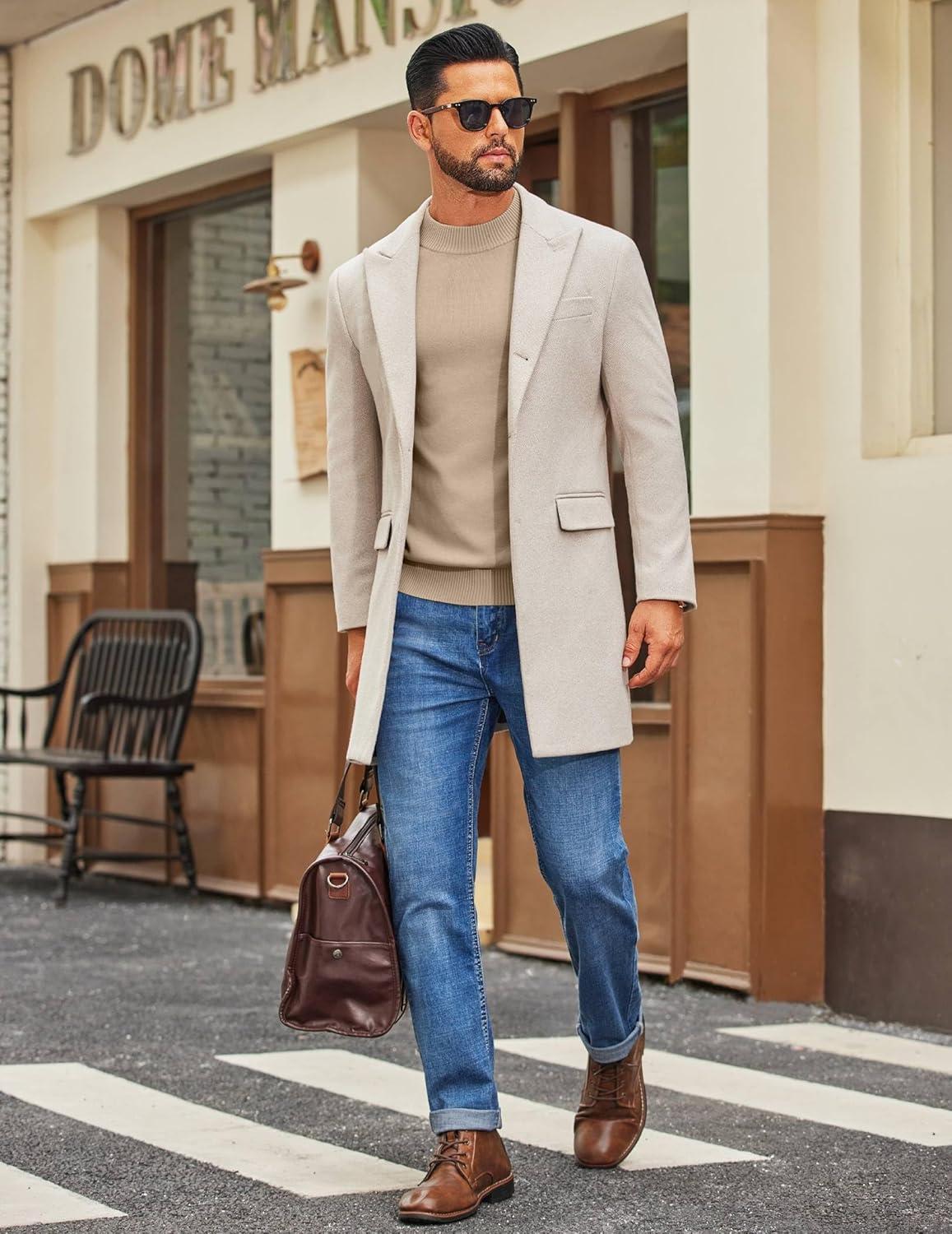 imageCOOFANDY Mens Mock Turtleneck Ribbed Knit Pullover Sweater Casual Lightweight Slim fit Dress SweaterLight Khaki