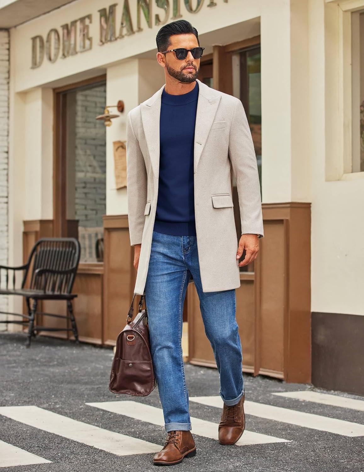 imageCOOFANDY Mens Mock Turtleneck Ribbed Knit Pullover Sweater Casual Lightweight Slim fit Dress SweaterNavy Blue