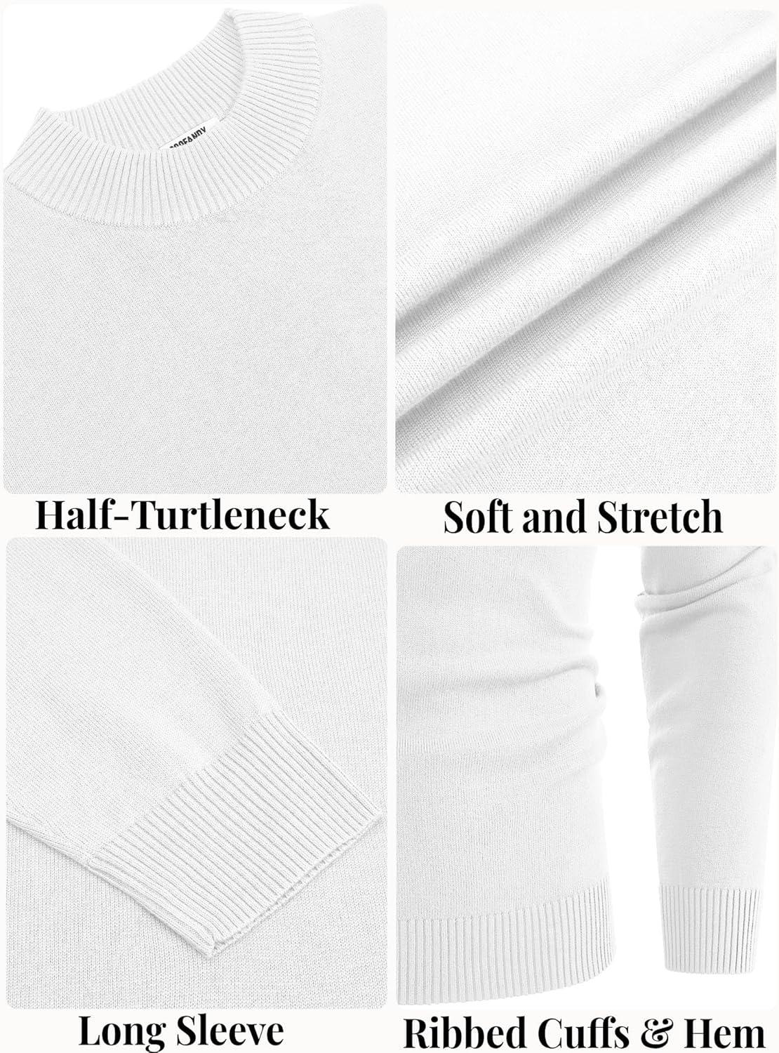 imageCOOFANDY Mens Mock Turtleneck Ribbed Knit Pullover Sweater Casual Lightweight Slim fit Dress SweaterWhite