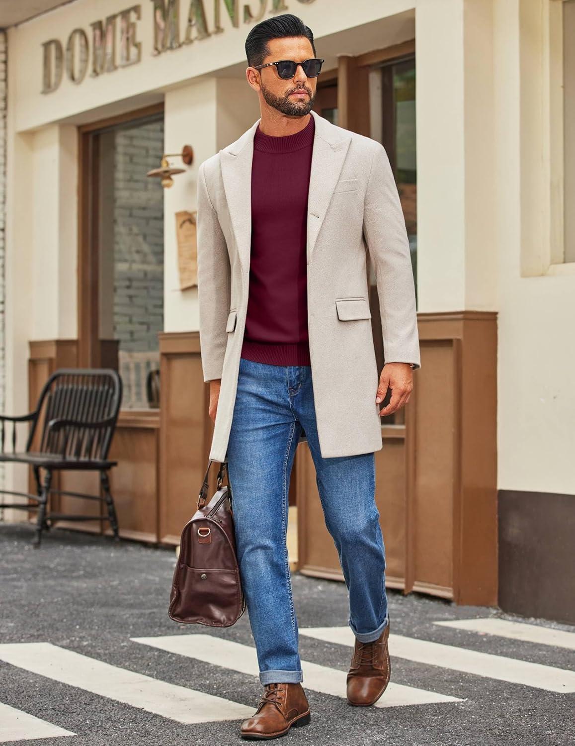 imageCOOFANDY Mens Mock Turtleneck Ribbed Knit Pullover Sweater Casual Lightweight Slim fit Dress SweaterWine Red