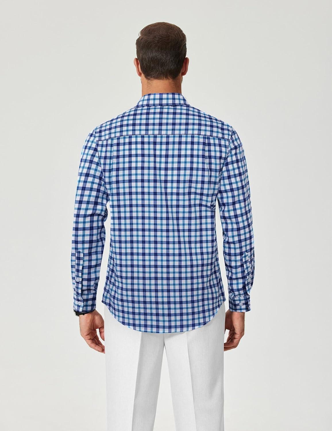 imageCOOFANDY Mens Plaid Button Down Shirt Cotton Long Sleeves Dress Shirt Wrinkle Free Casual Gingham ShirtBlue Gingham