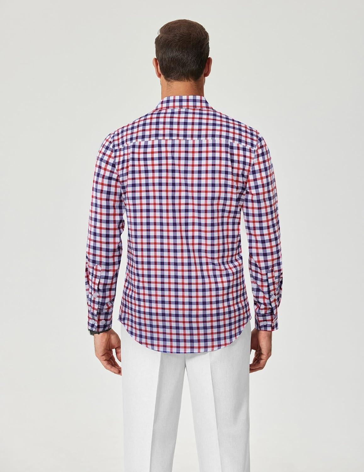 imageCOOFANDY Mens Plaid Button Down Shirt Cotton Long Sleeves Dress Shirt Wrinkle Free Casual Gingham ShirtBlue Red Gingham