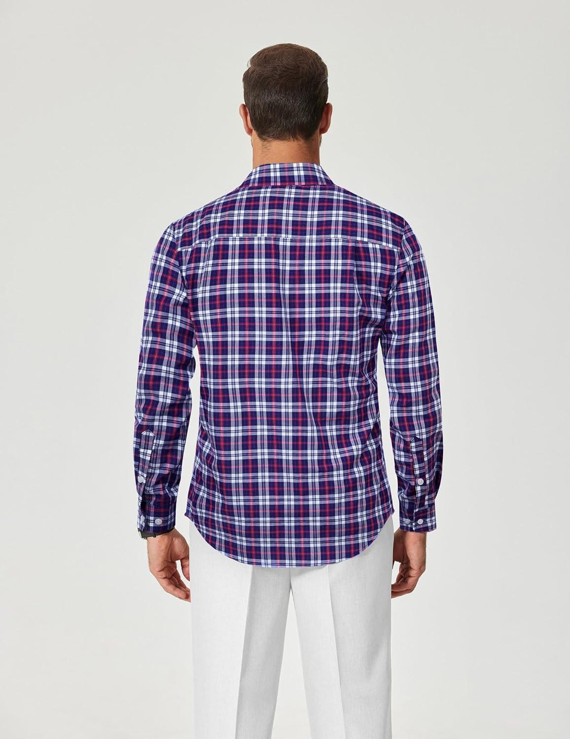 imageCOOFANDY Mens Plaid Button Down Shirt Cotton Long Sleeves Dress Shirt Wrinkle Free Casual Gingham ShirtNavy Blue Red Plaid