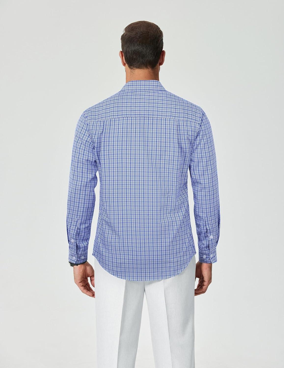 imageCOOFANDY Mens Plaid Button Down Shirt Cotton Long Sleeves Dress Shirt Wrinkle Free Casual Gingham ShirtSky Blue Gingham