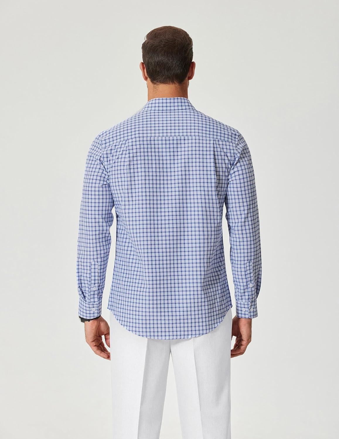 imageCOOFANDY Mens Plaid Button Down Shirt Cotton Long Sleeves Dress Shirt Wrinkle Free Casual Gingham ShirtWhite Blue Plaid