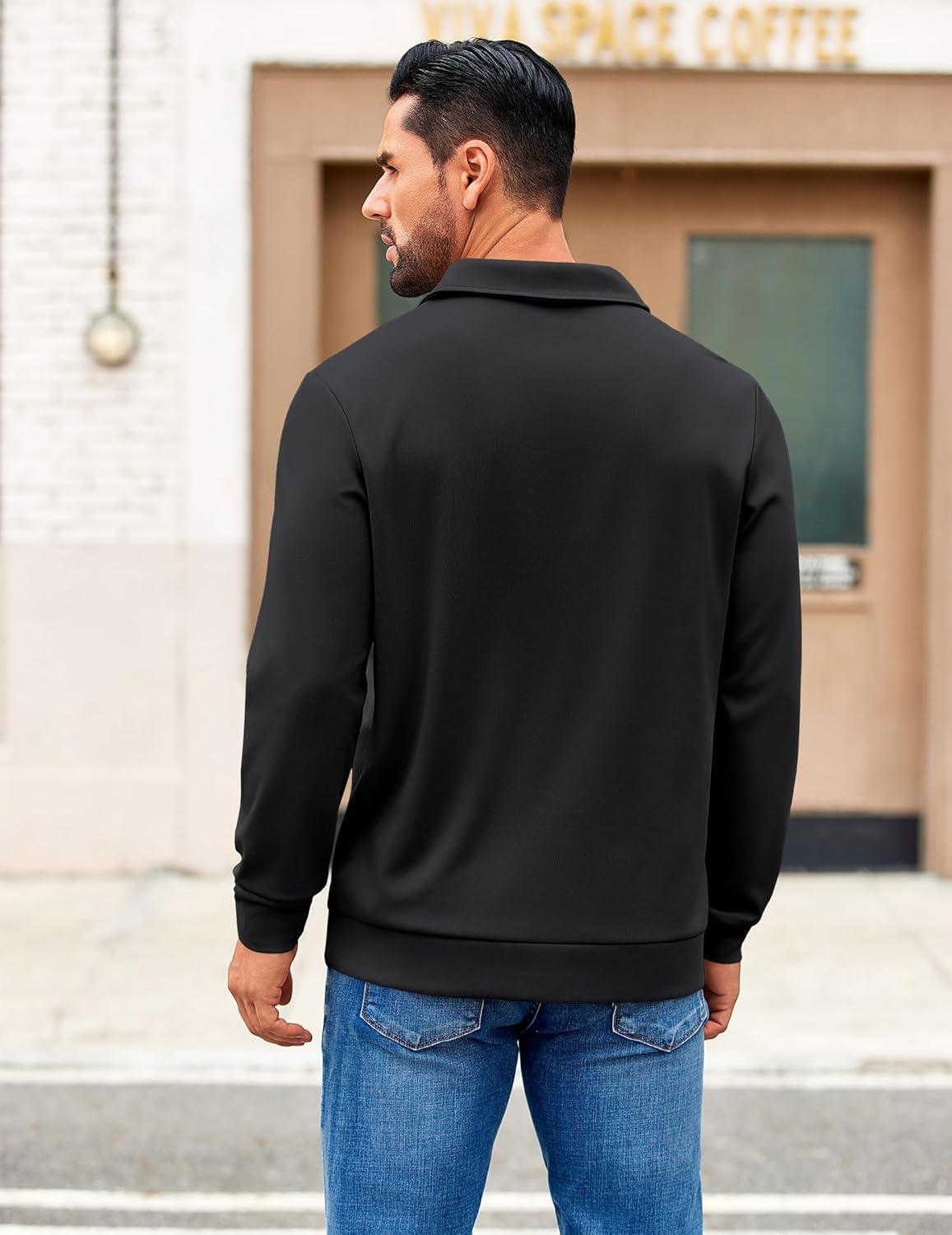 imageCOOFANDY Mens Polo Shirts 2025 Long Sleeve Casual Golf Shirts Light Weight Moisture Wicking Pullover ShirtsBlack