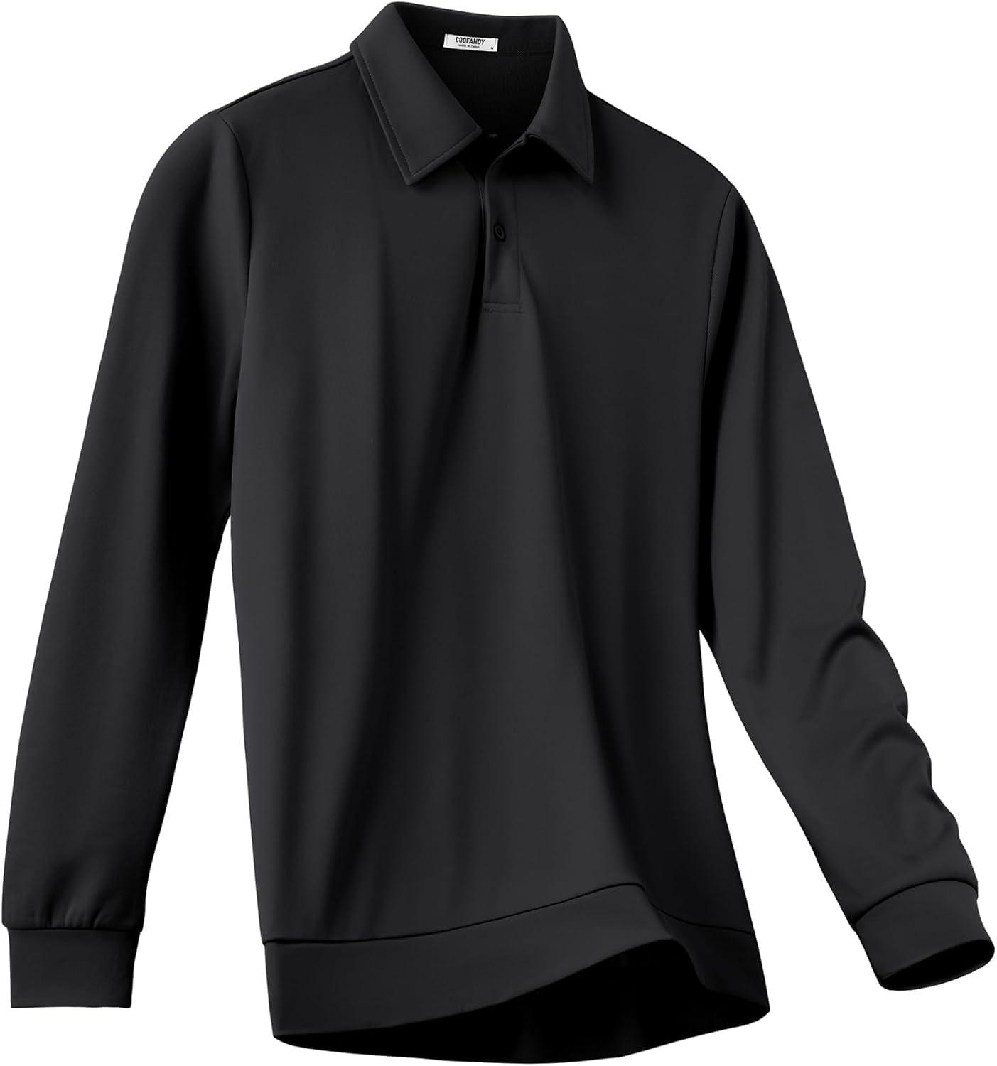 imageCOOFANDY Mens Polo Shirts 2025 Long Sleeve Casual Golf Shirts Light Weight Moisture Wicking Pullover ShirtsBlack