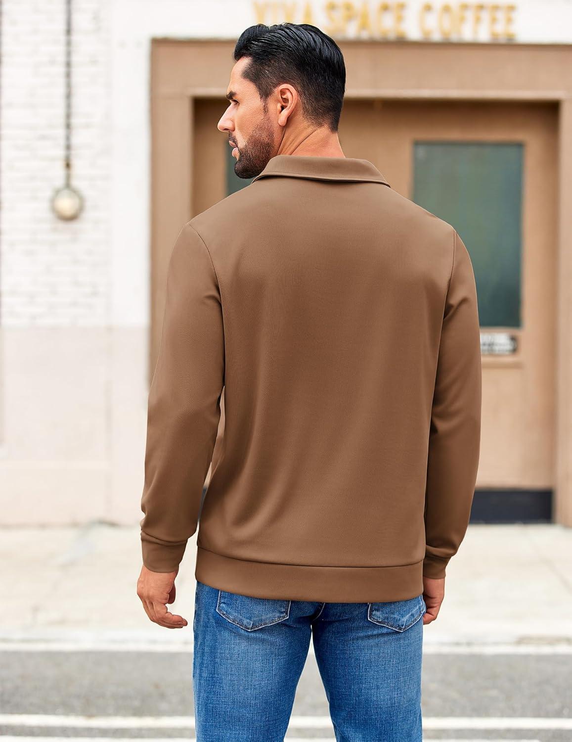 imageCOOFANDY Mens Polo Shirts 2025 Long Sleeve Casual Golf Shirts Light Weight Moisture Wicking Pullover ShirtsBrown