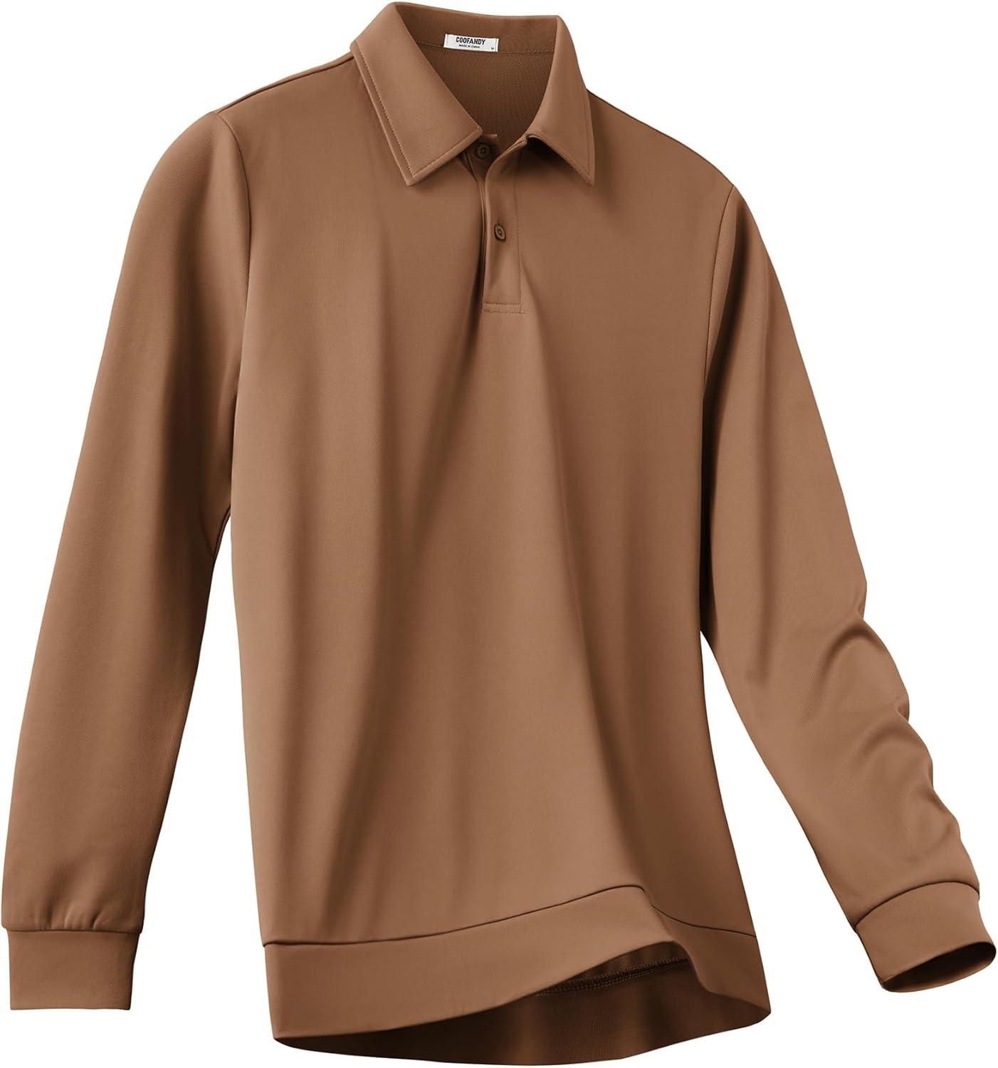 imageCOOFANDY Mens Polo Shirts 2025 Long Sleeve Casual Golf Shirts Light Weight Moisture Wicking Pullover ShirtsBrown