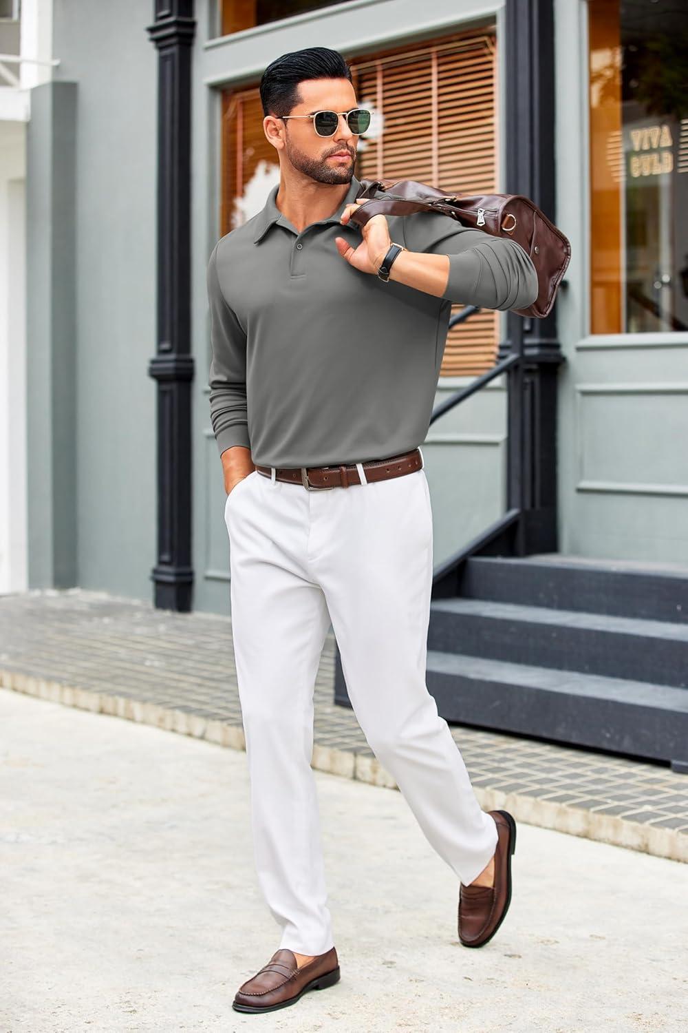 imageCOOFANDY Mens Polo Shirts 2025 Long Sleeve Casual Golf Shirts Light Weight Moisture Wicking Pullover ShirtsDark Grey