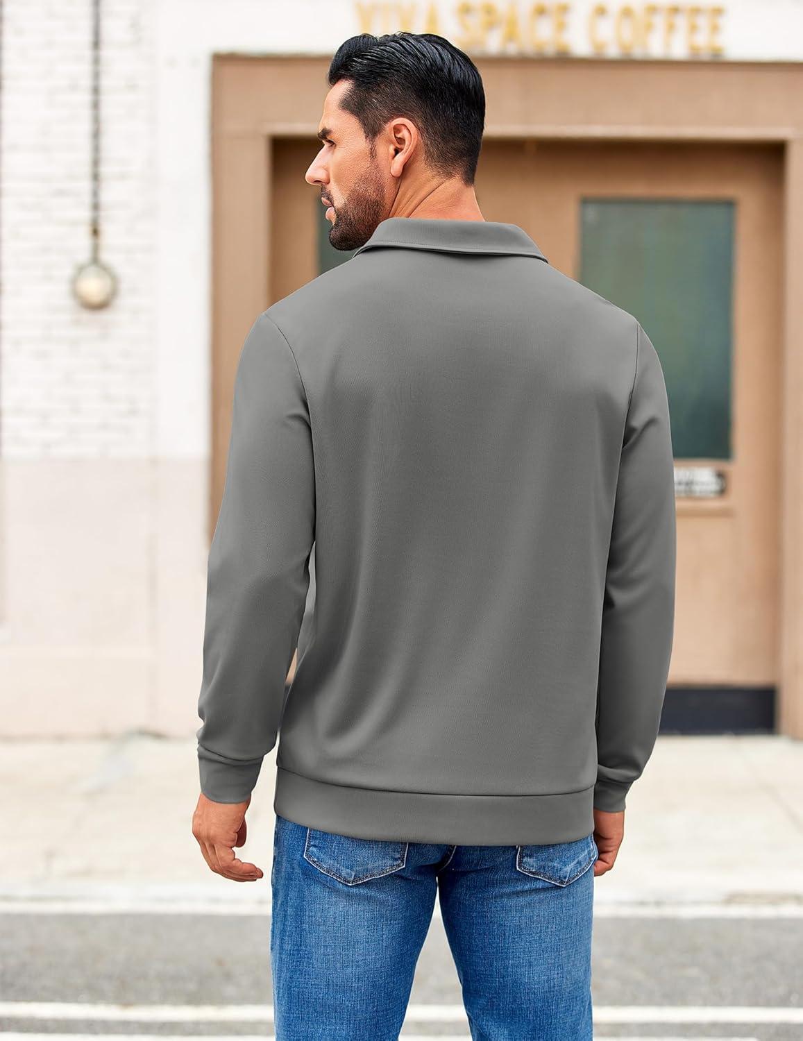 imageCOOFANDY Mens Polo Shirts 2025 Long Sleeve Casual Golf Shirts Light Weight Moisture Wicking Pullover ShirtsDark Grey