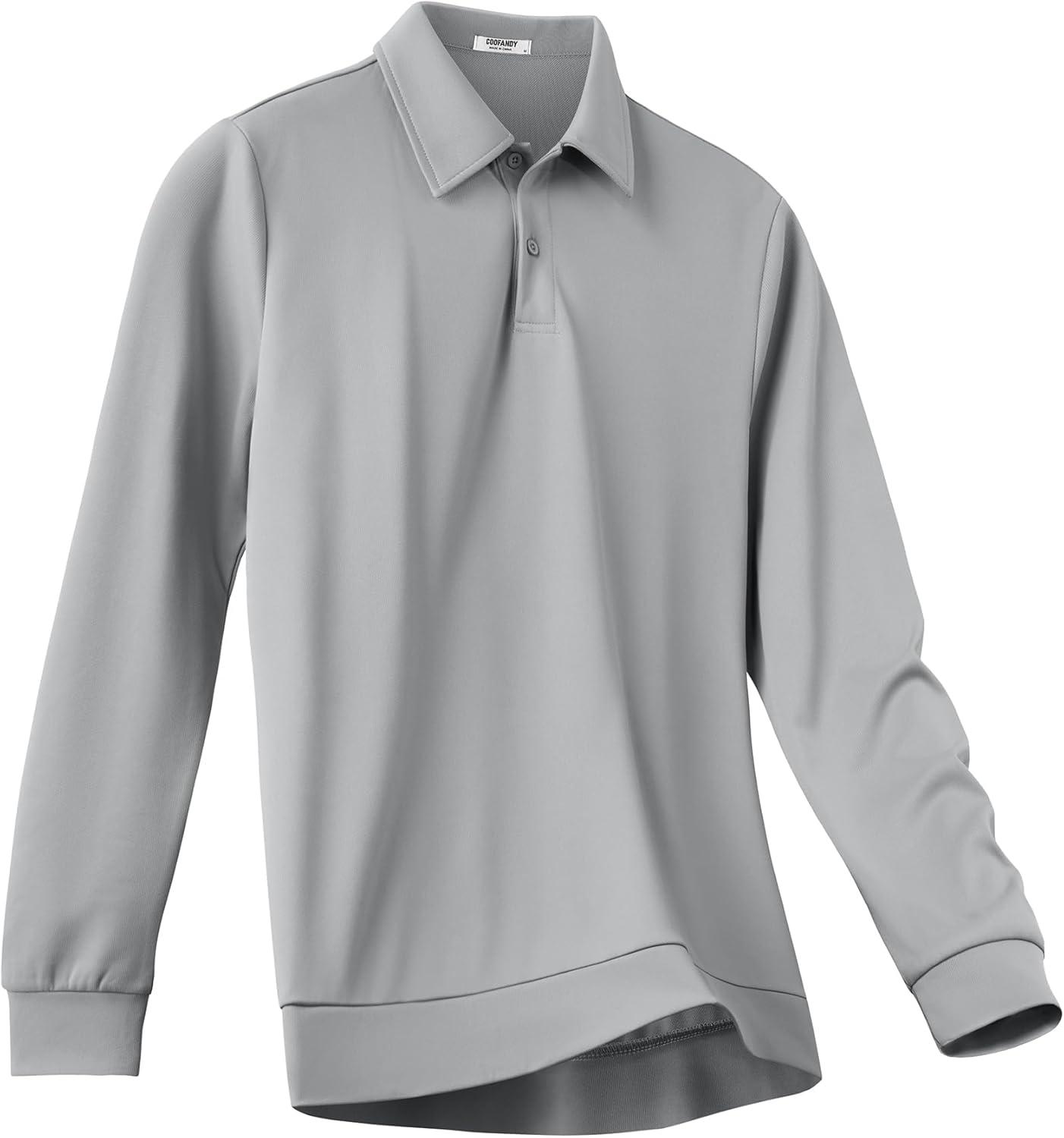 imageCOOFANDY Mens Polo Shirts 2025 Long Sleeve Casual Golf Shirts Light Weight Moisture Wicking Pullover ShirtsLight Grey