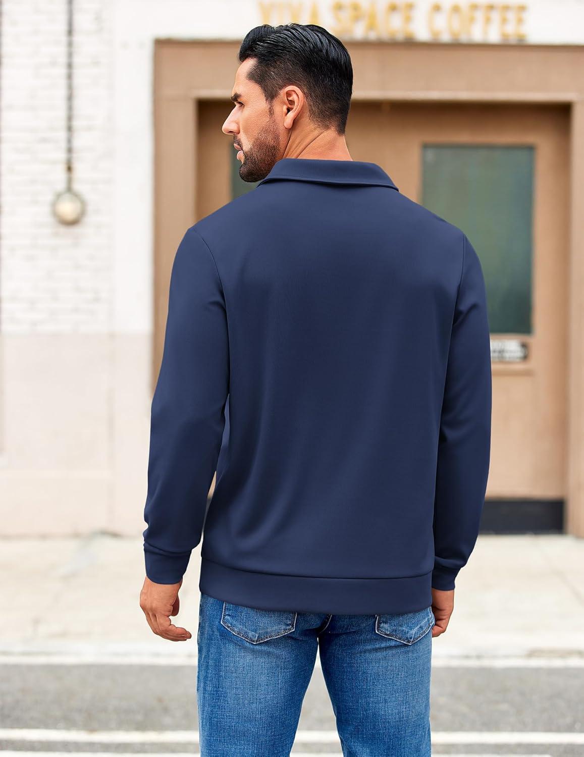 imageCOOFANDY Mens Polo Shirts 2025 Long Sleeve Casual Golf Shirts Light Weight Moisture Wicking Pullover ShirtsNavy Blue