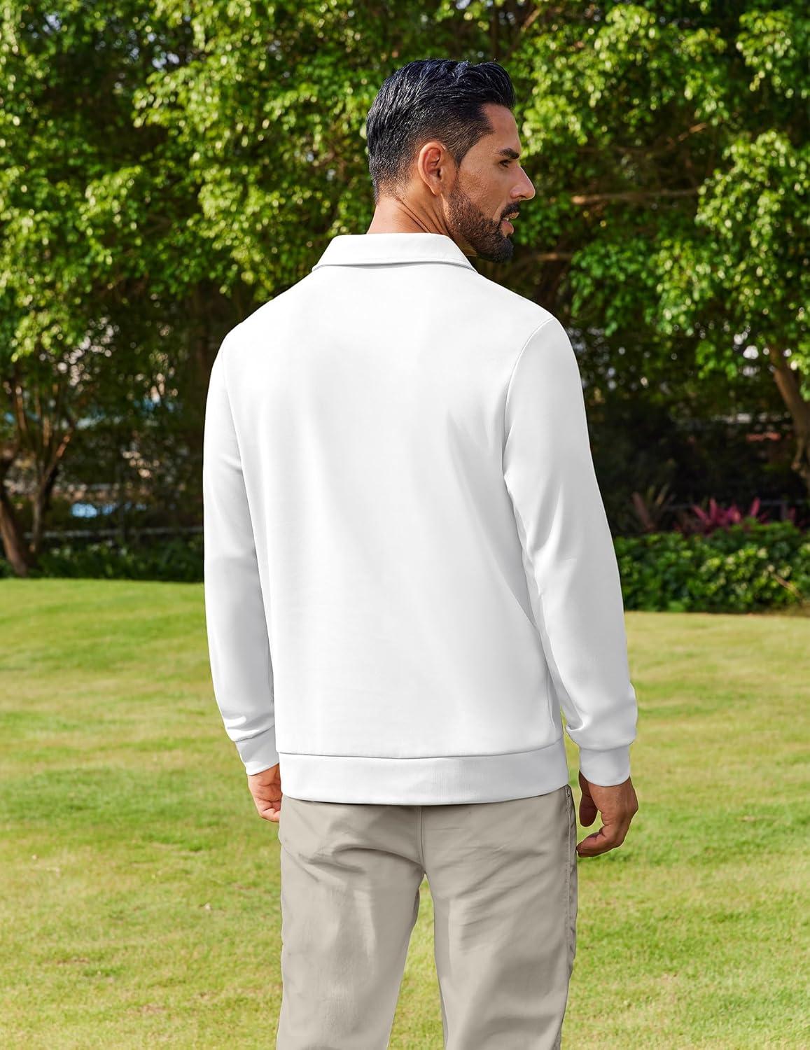 imageCOOFANDY Mens Polo Shirts 2025 Long Sleeve Casual Golf Shirts Light Weight Moisture Wicking Pullover ShirtsWhite