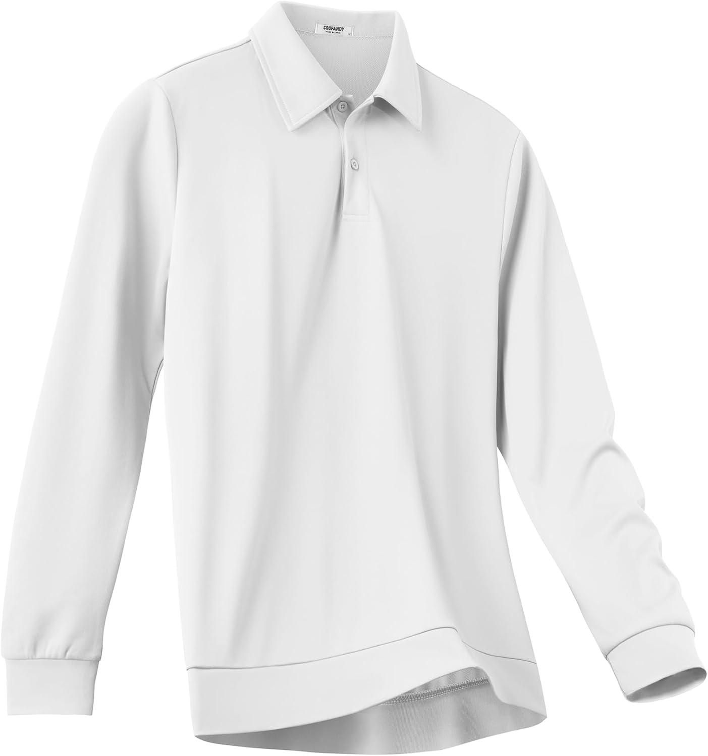 imageCOOFANDY Mens Polo Shirts 2025 Long Sleeve Casual Golf Shirts Light Weight Moisture Wicking Pullover ShirtsWhite