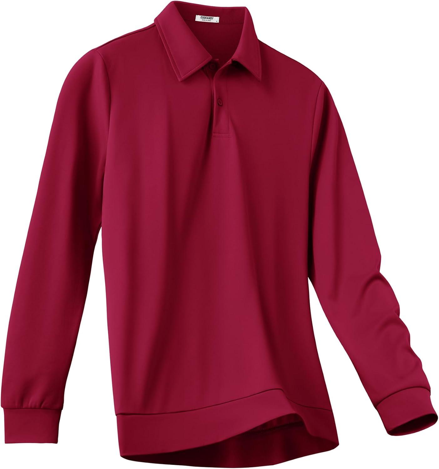 imageCOOFANDY Mens Polo Shirts 2025 Long Sleeve Casual Golf Shirts Light Weight Moisture Wicking Pullover ShirtsWine Red