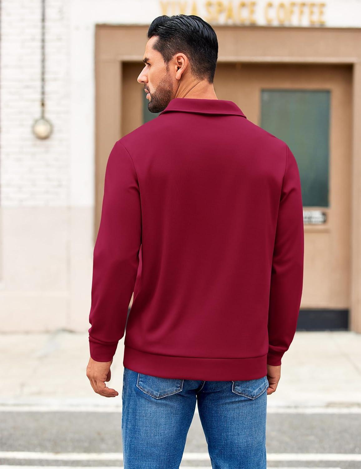 imageCOOFANDY Mens Polo Shirts 2025 Long Sleeve Casual Golf Shirts Light Weight Moisture Wicking Pullover ShirtsWine Red