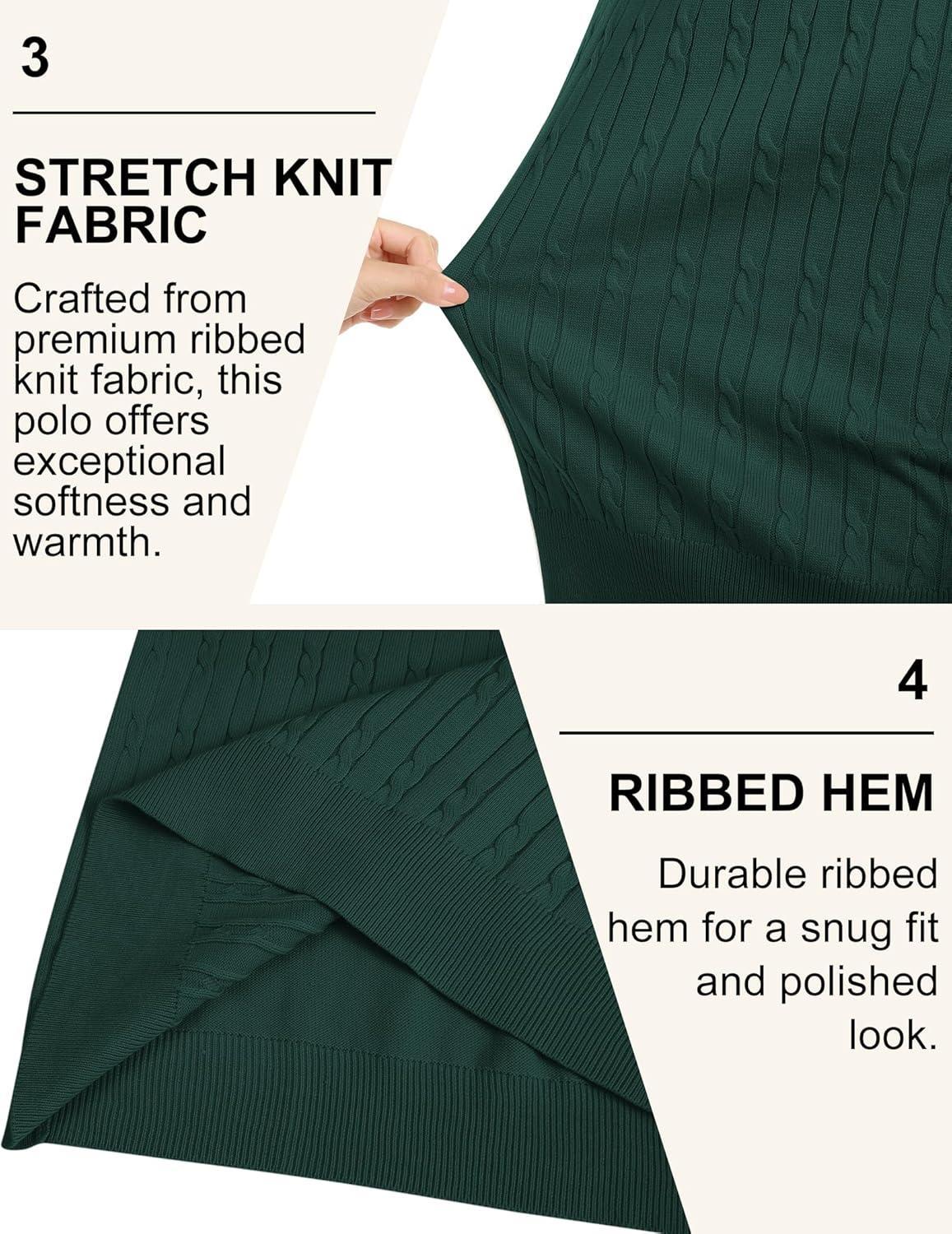 imageCOOFANDY Mens Polo Sweater Casual Long Sleeve Knit Polos Button Down Collared Golf Pullover SweatersDark Green