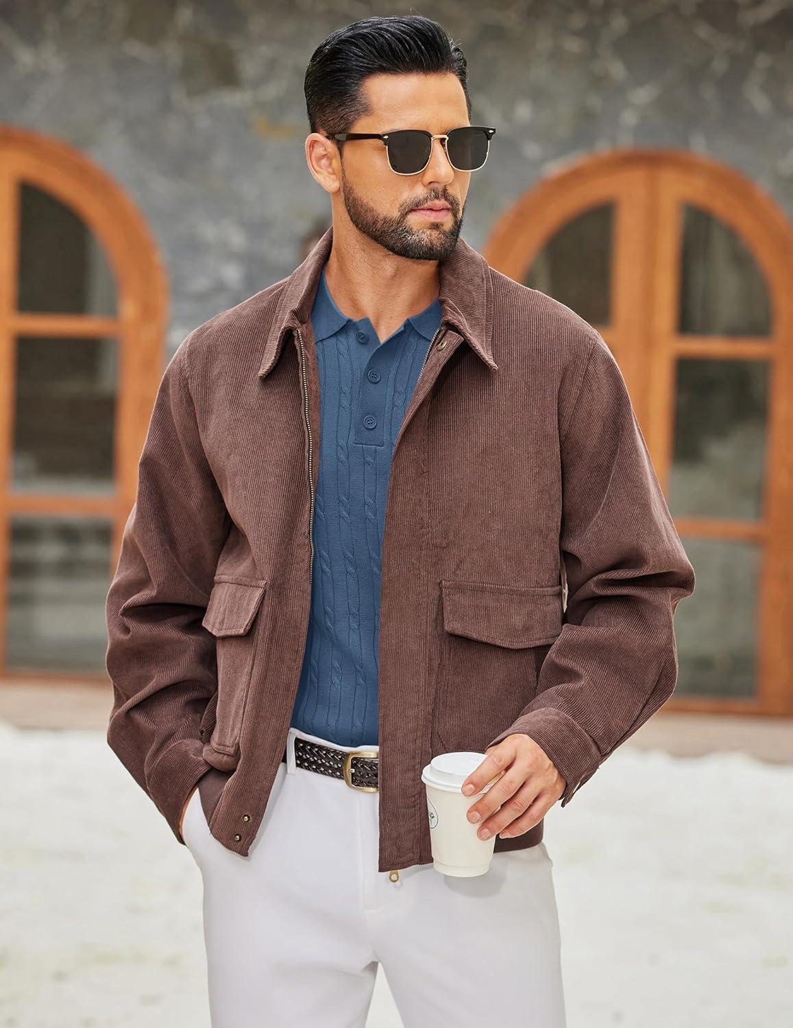 imageCOOFANDY Mens Polo Sweater Casual Long Sleeve Knit Polos Button Down Collared Golf Pullover SweatersDenim Blue