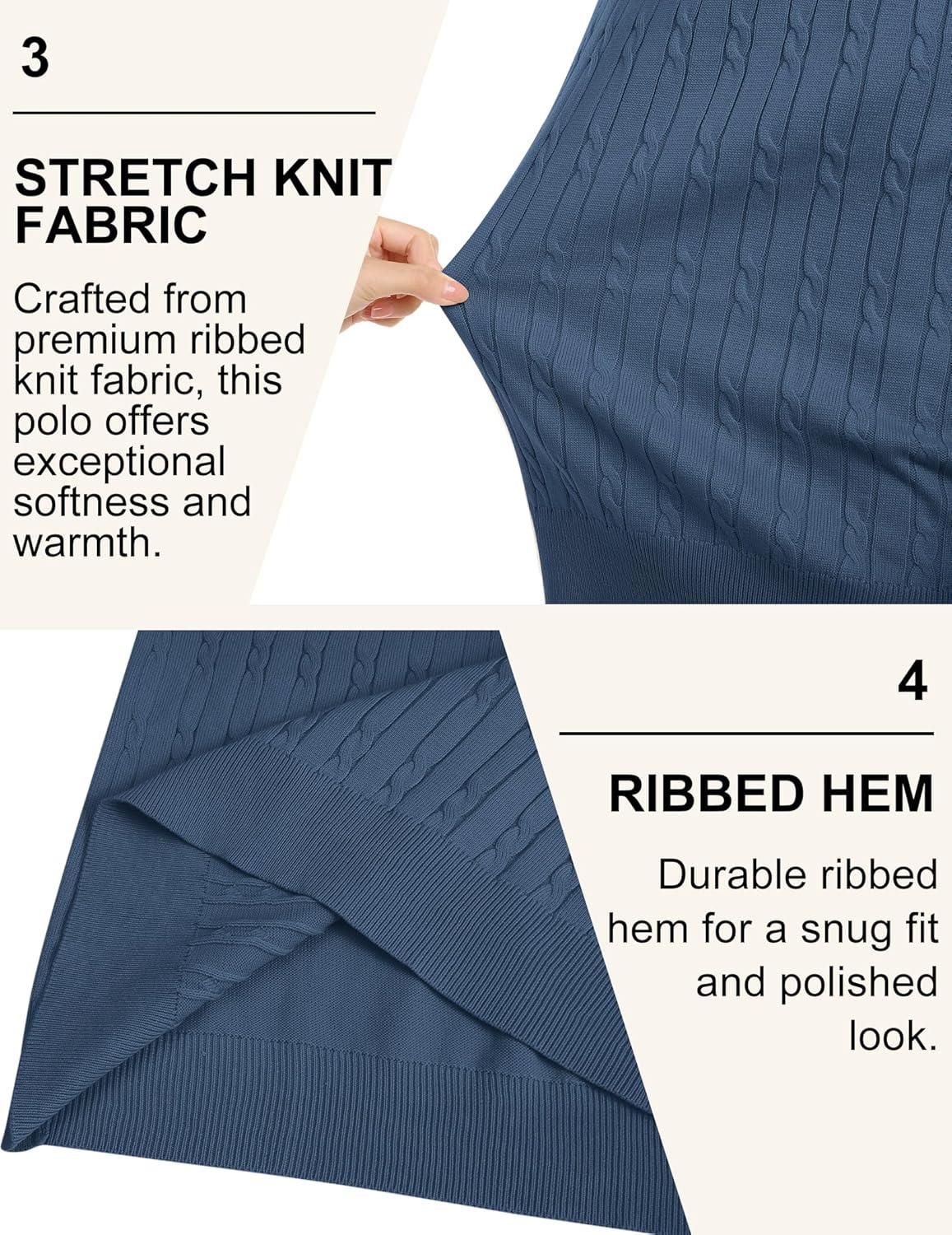 imageCOOFANDY Mens Polo Sweater Casual Long Sleeve Knit Polos Button Down Collared Golf Pullover SweatersDenim Blue