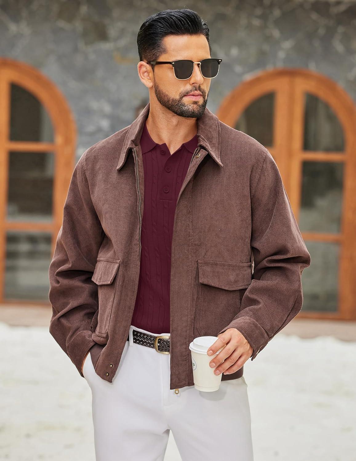 imageCOOFANDY Mens Polo Sweater Casual Long Sleeve Knit Polos Button Down Collared Golf Pullover SweatersWine Red