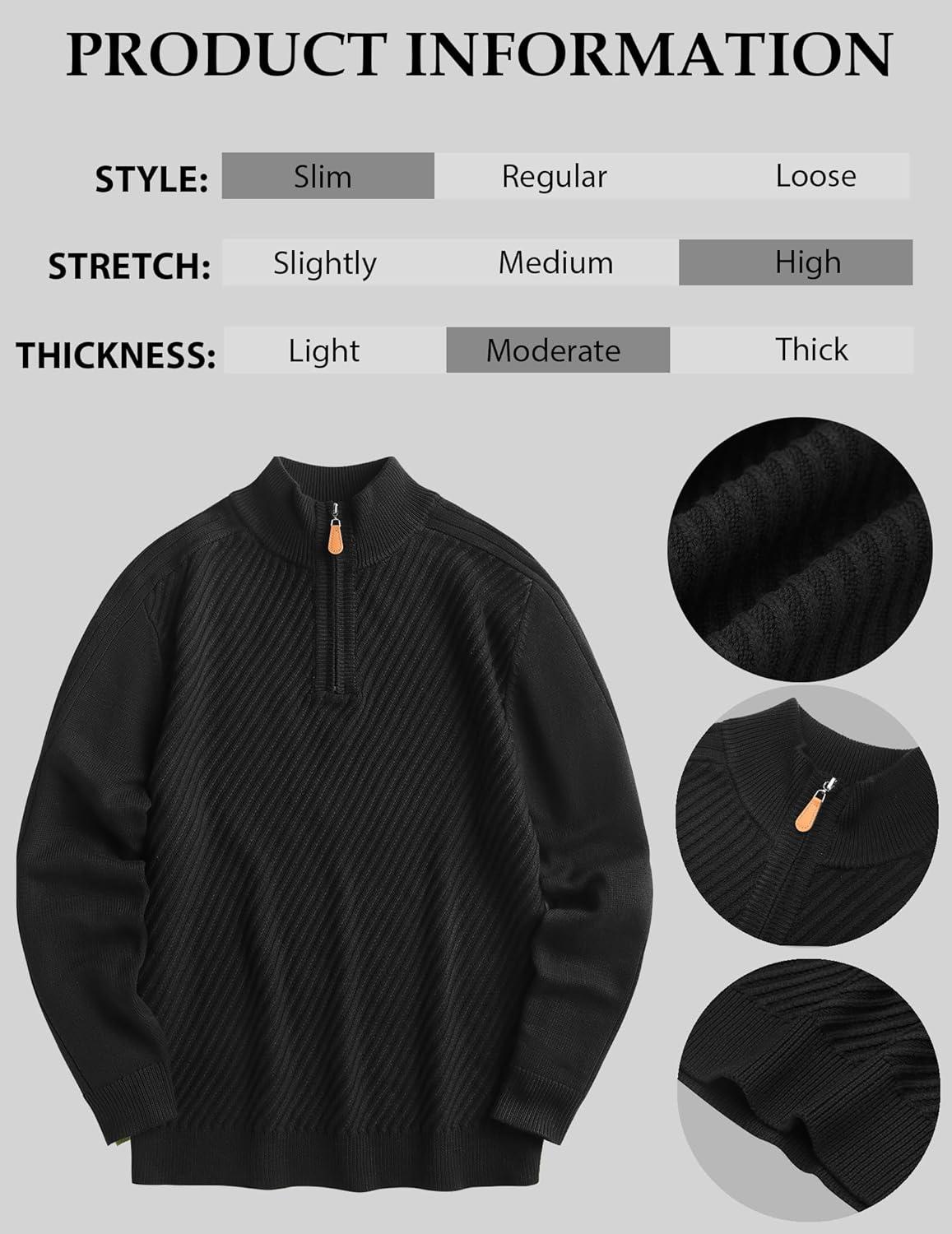 imageCOOFANDY Mens Quarter Zip Sweater Casual Slim Fit Pullovers Sweaters Knit Twill Texture PulloverAll Black