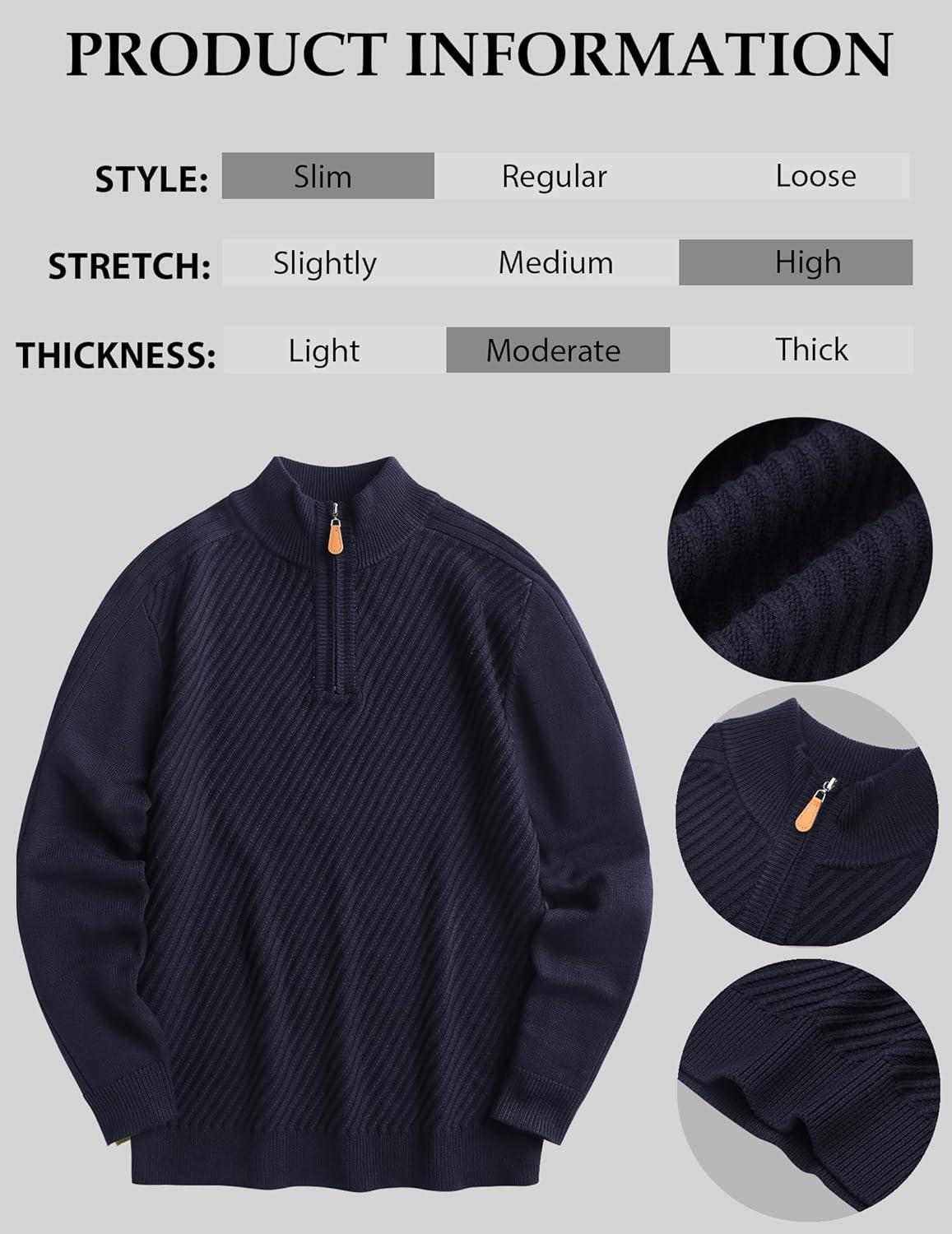 imageCOOFANDY Mens Quarter Zip Sweater Casual Slim Fit Pullovers Sweaters Knit Twill Texture PulloverNavy Blue