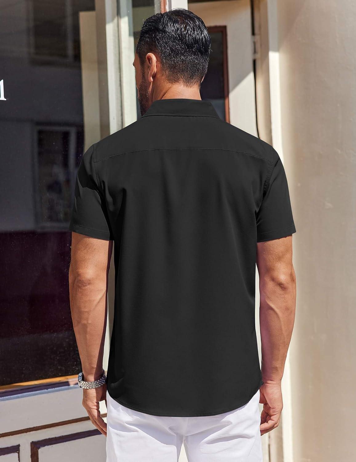 imageCOOFANDY Mens Short Sleeve Dress Shirts Button Down Shirts Regular Fit Business Casual Shirt with PocketBlack