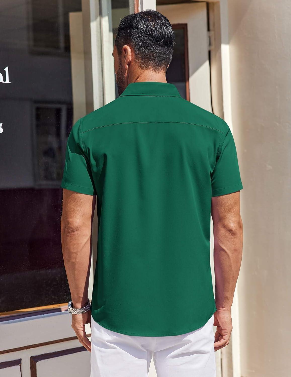 imageCOOFANDY Mens Short Sleeve Dress Shirts Button Down Shirts Regular Fit Business Casual Shirt with PocketDark Green