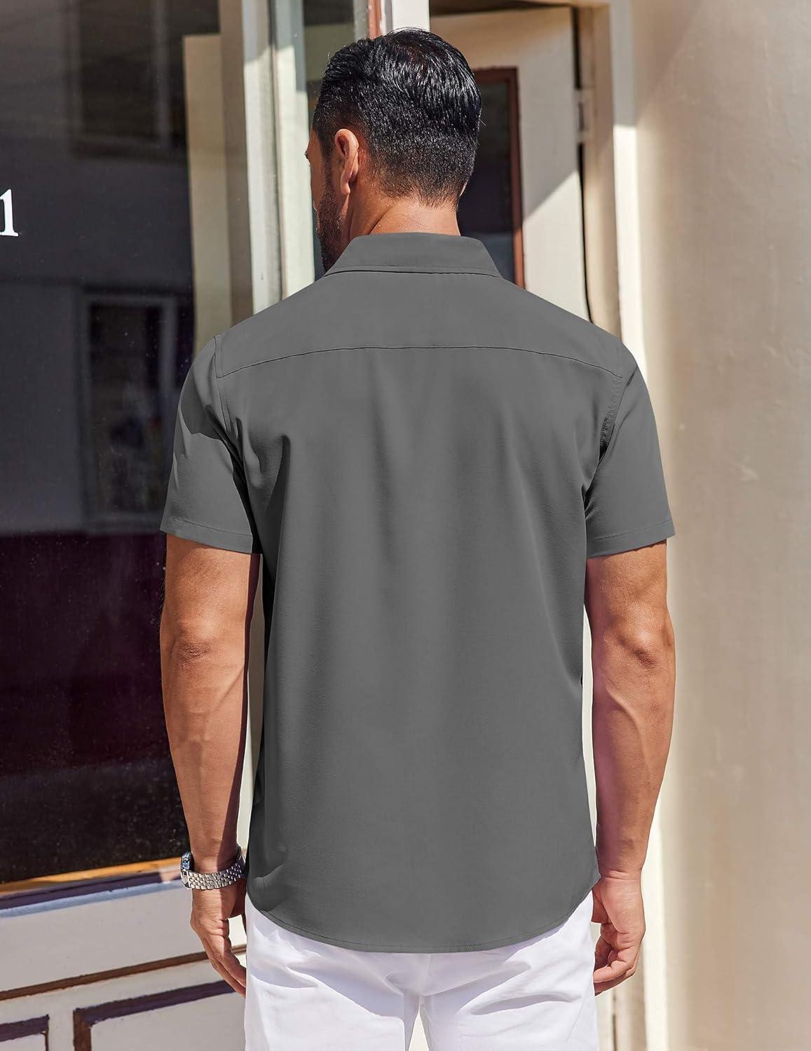 imageCOOFANDY Mens Short Sleeve Dress Shirts Button Down Shirts Regular Fit Business Casual Shirt with PocketDark Grey