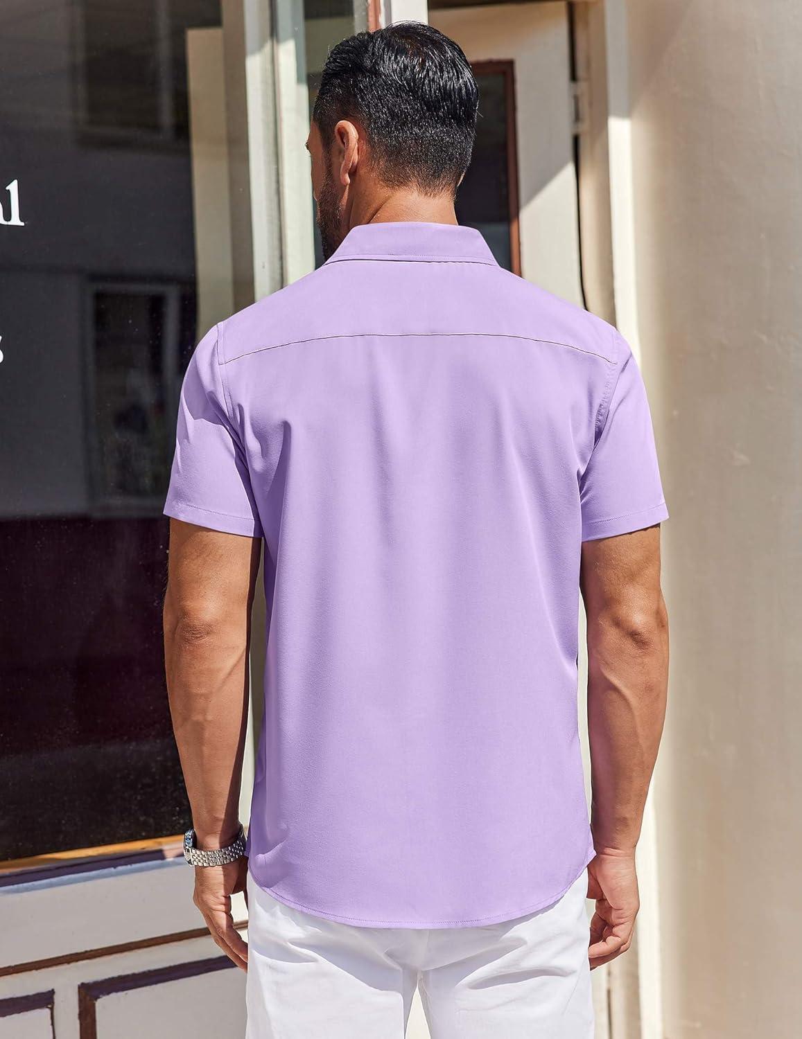 imageCOOFANDY Mens Short Sleeve Dress Shirts Button Down Shirts Regular Fit Business Casual Shirt with PocketPurple