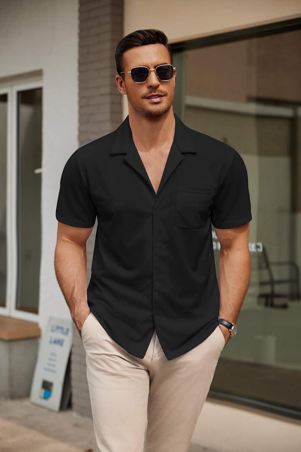 imageCOOFANDY Mens Short Sleeve Dress Shirts Button Down Untucked Wrinkle Free Shirts Casual Summer Shirt with PocketBlack
