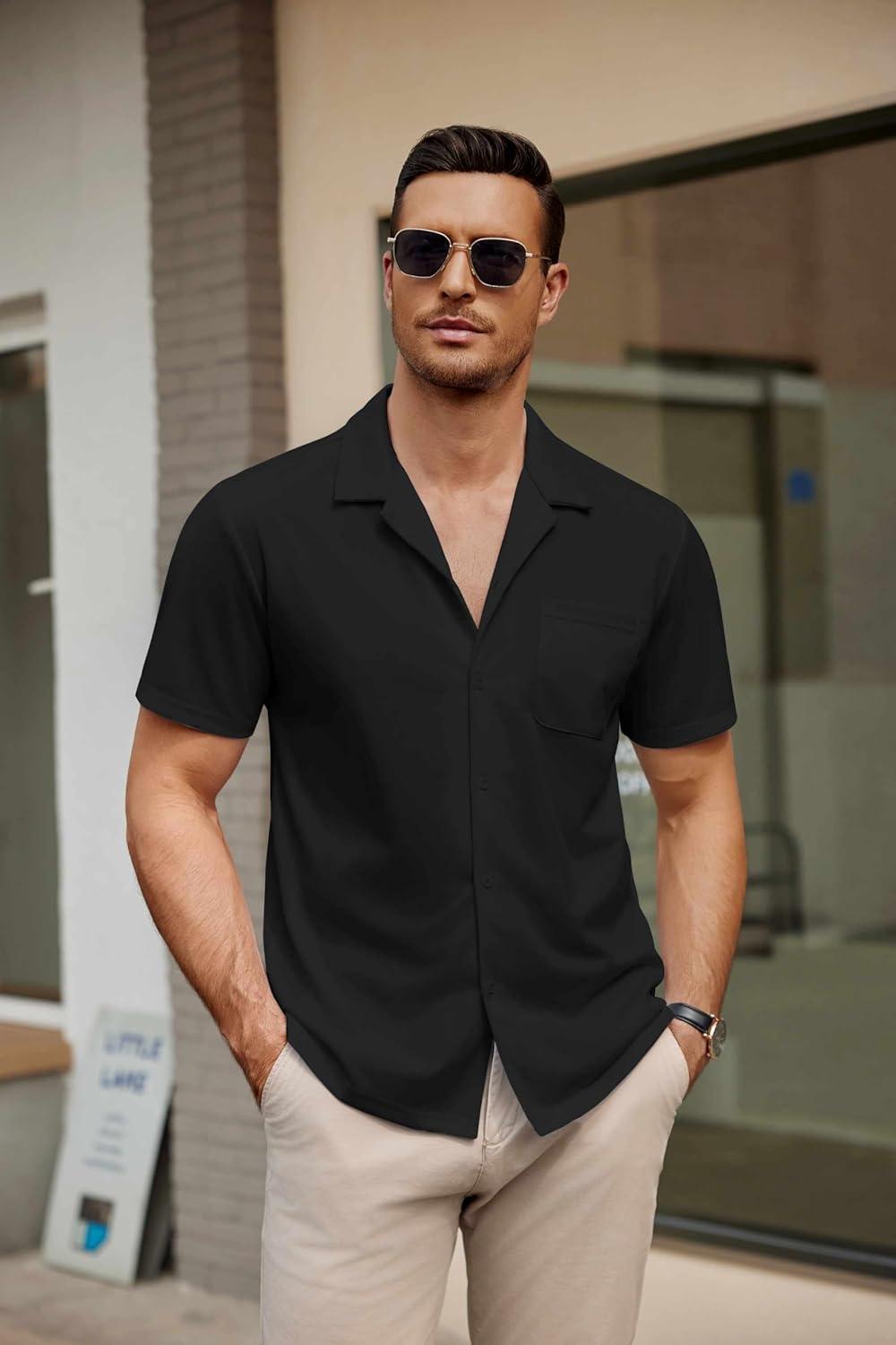 imageCOOFANDY Mens Short Sleeve Dress Shirts Button Down Untucked Wrinkle Free Shirts Casual Summer Shirt with PocketBlack