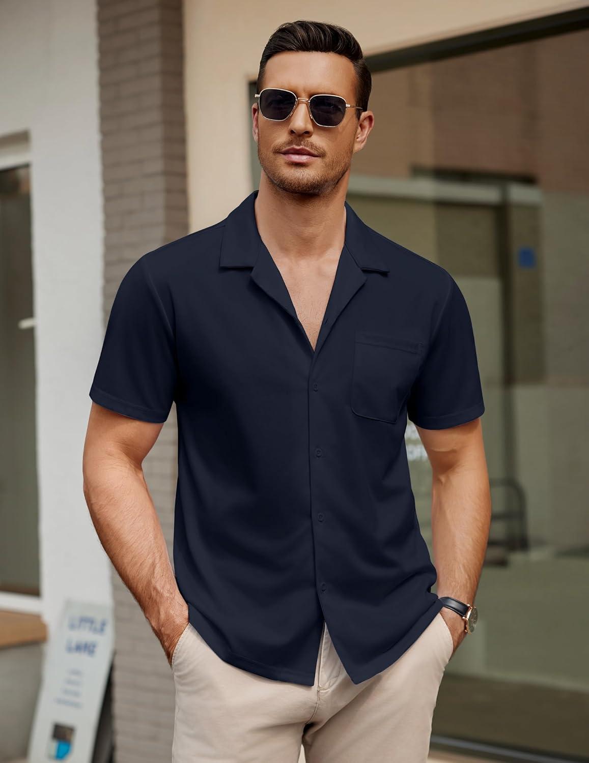 imageCOOFANDY Mens Short Sleeve Dress Shirts Button Down Untucked Wrinkle Free Shirts Casual Summer Shirt with PocketBlackberry