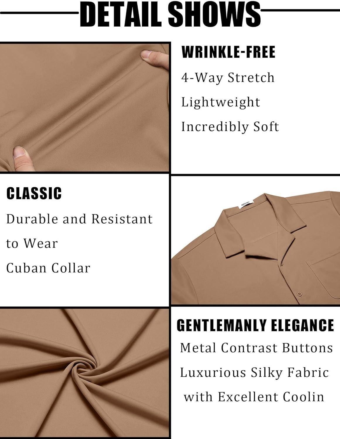 imageCOOFANDY Mens Short Sleeve Dress Shirts Button Down Untucked Wrinkle Free Shirts Casual Summer Shirt with PocketKhaki