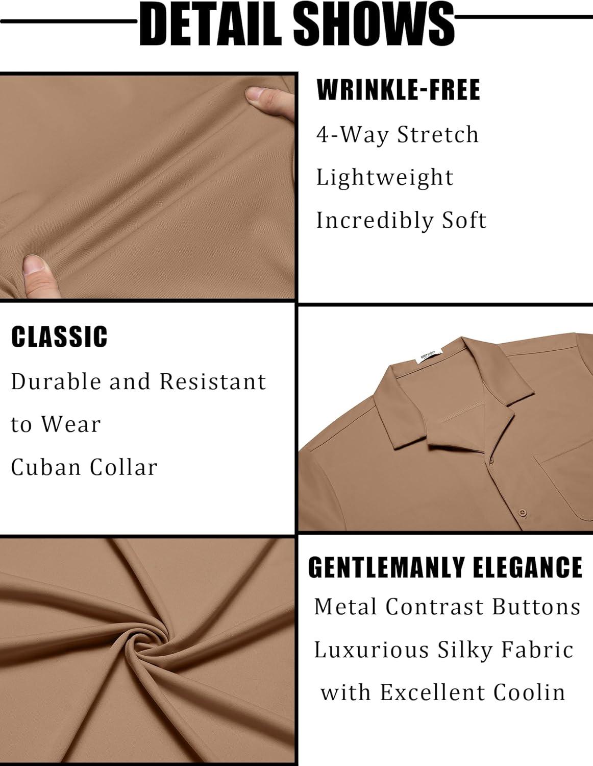 imageCOOFANDY Mens Short Sleeve Dress Shirts Button Down Untucked Wrinkle Free Shirts Casual Summer Shirt with PocketKhaki