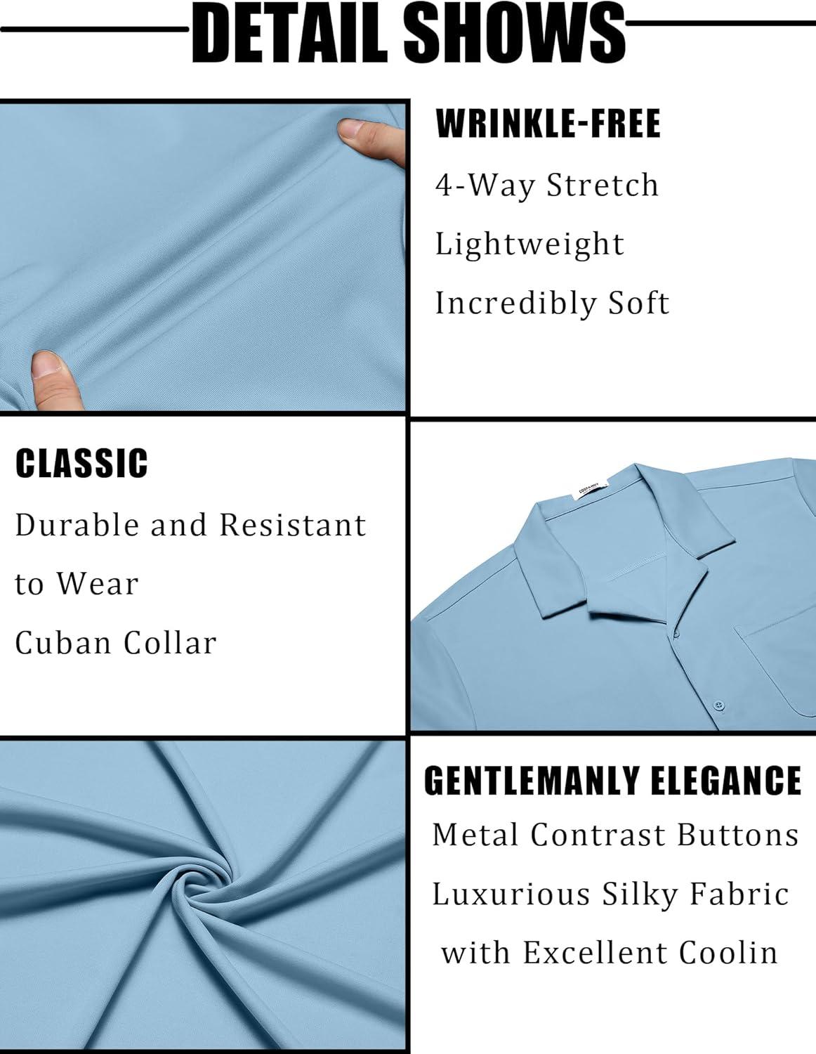 imageCOOFANDY Mens Short Sleeve Dress Shirts Button Down Untucked Wrinkle Free Shirts Casual Summer Shirt with PocketLight Blue