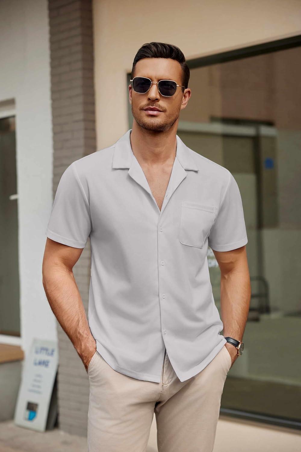 imageCOOFANDY Mens Short Sleeve Dress Shirts Button Down Untucked Wrinkle Free Shirts Casual Summer Shirt with PocketLight Gray