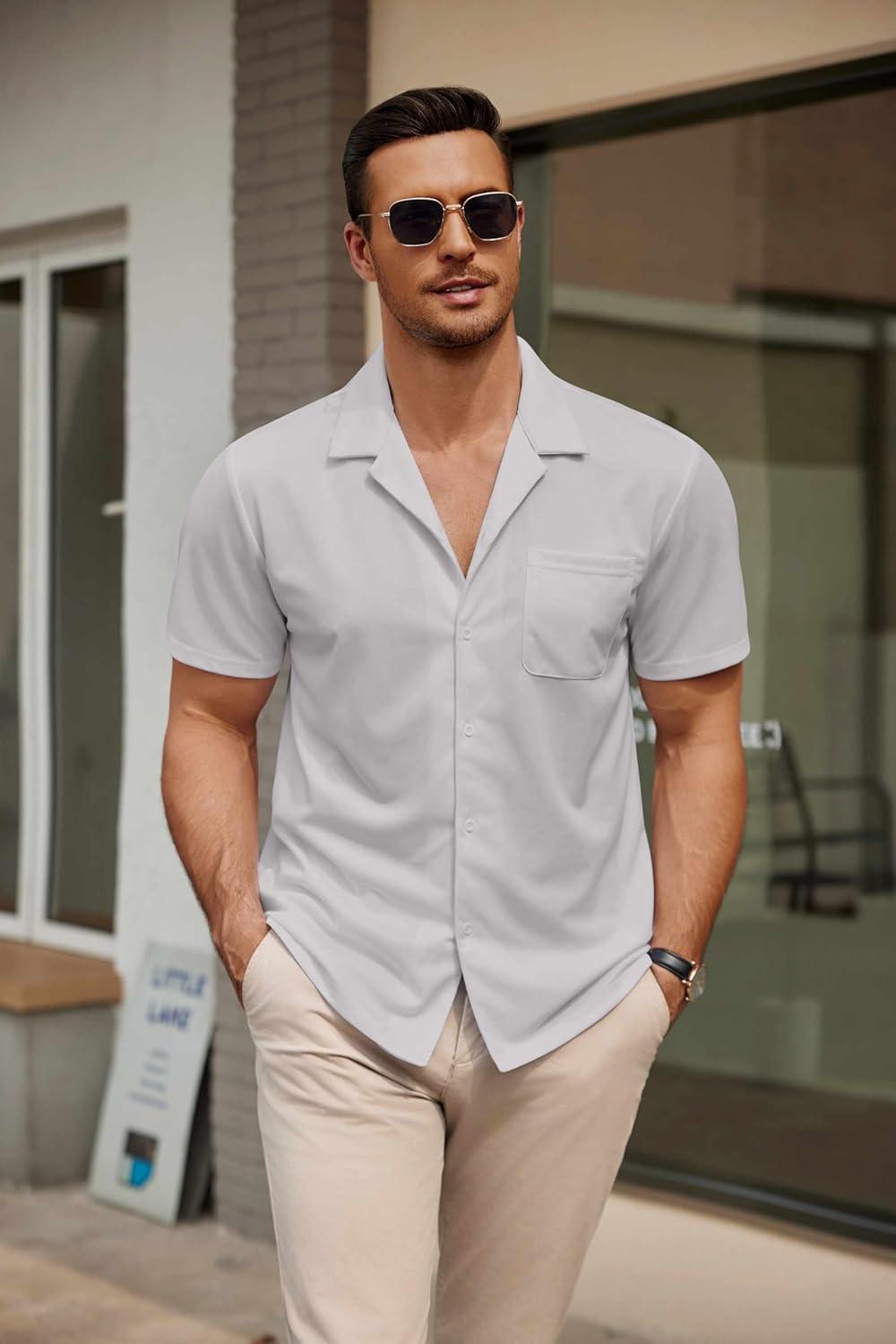 imageCOOFANDY Mens Short Sleeve Dress Shirts Button Down Untucked Wrinkle Free Shirts Casual Summer Shirt with PocketLight Gray