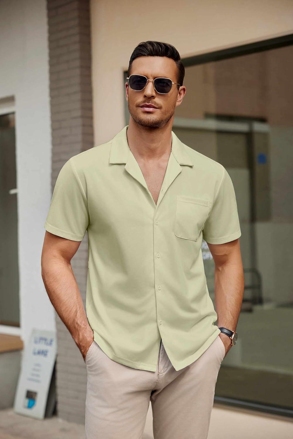 imageCOOFANDY Mens Short Sleeve Dress Shirts Button Down Untucked Wrinkle Free Shirts Casual Summer Shirt with PocketLight Green