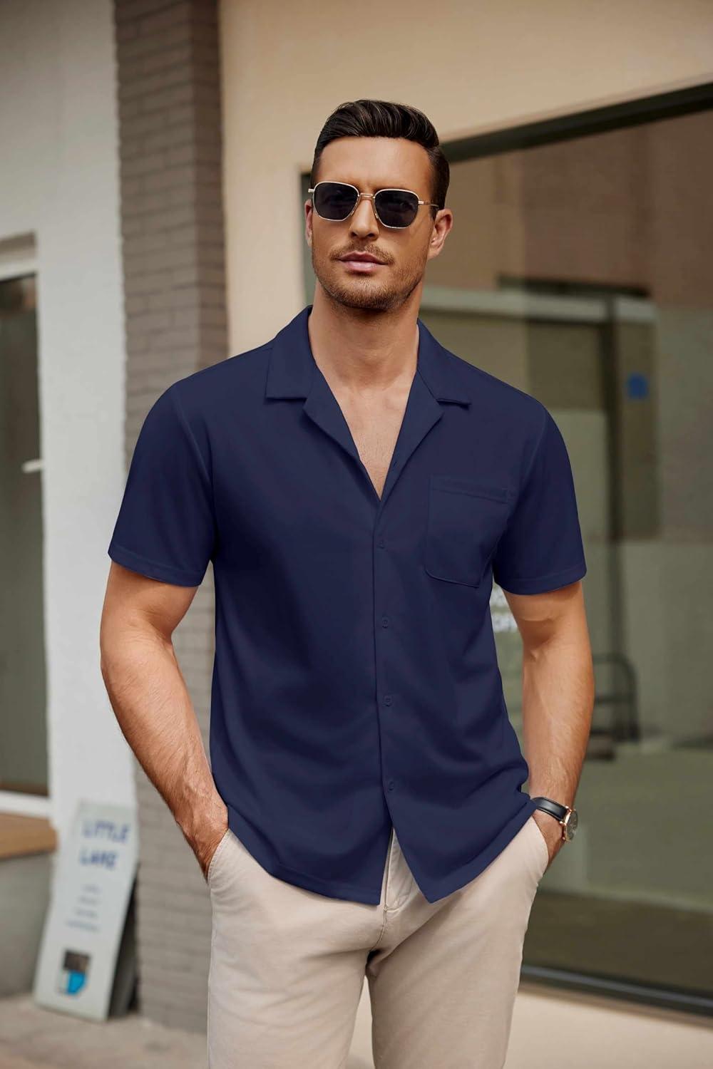 imageCOOFANDY Mens Short Sleeve Dress Shirts Button Down Untucked Wrinkle Free Shirts Casual Summer Shirt with PocketMidnight Blue